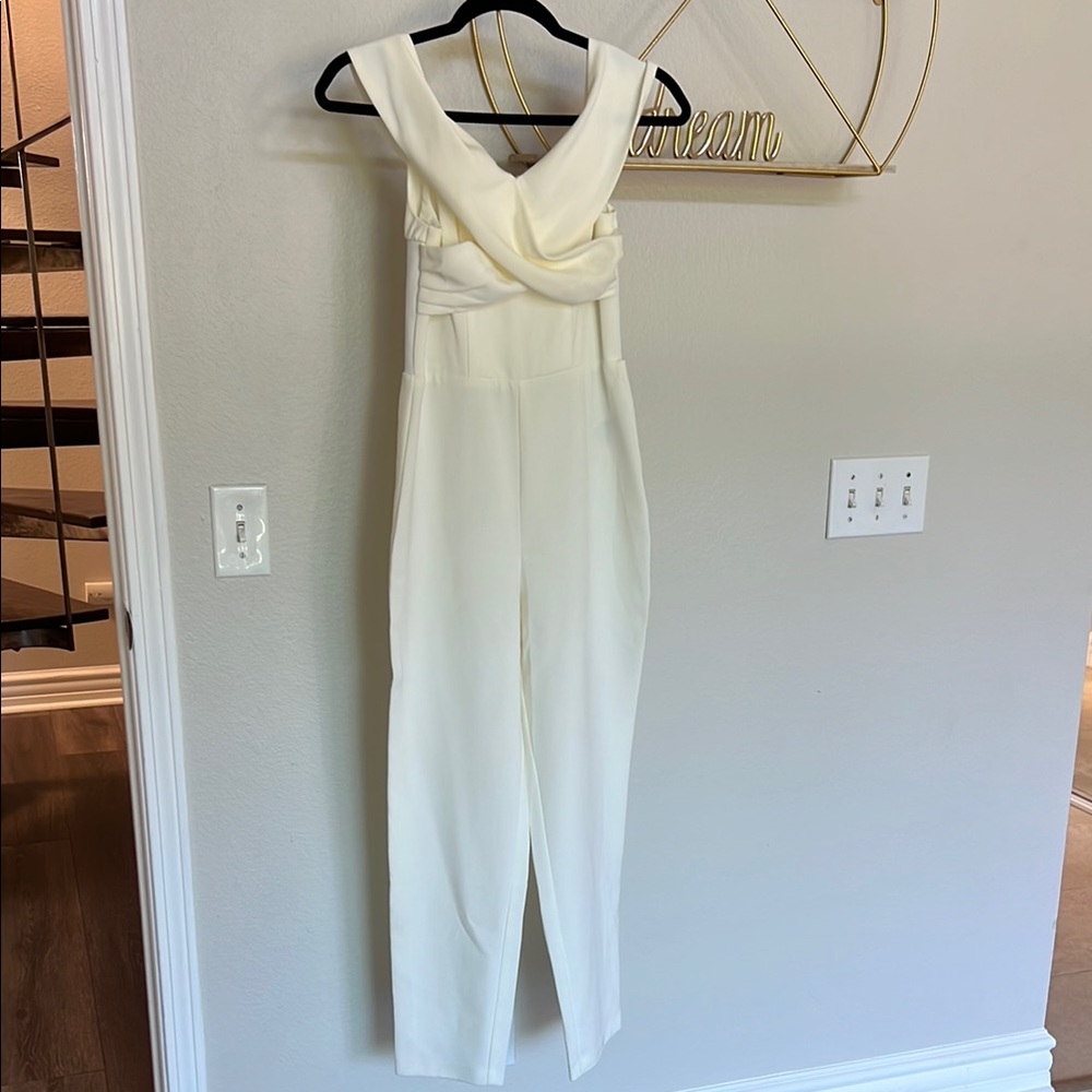 H&M Cream Jumpsuit with Draped Neckline